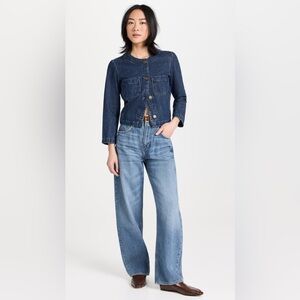 FRAME Cleopatra Collarless Denim Jacket Color: Dark Blue Size: Large